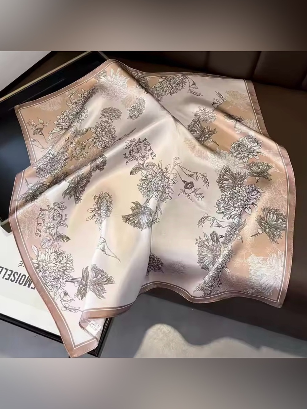 Luxury Floral Satin Scarf in Blush and Cream 70 cm